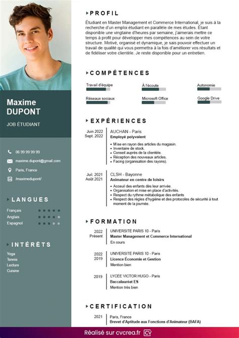 cv pour ado|Faire un CV détudiant gratuite